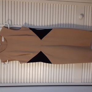 Calvin Klein Geometric Colorblock Pencil Dress Beige Black Pockets 2